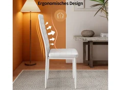 Mesa de Comedor de Vidrio Templado Rectangular para 4 Personas con Estructura y Patas de Metal en Color Blanco 120 x 70 x 75 cm