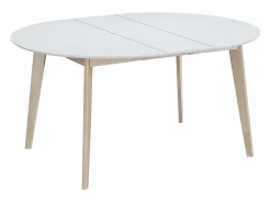 Mesa de comedor diseño redonda extensible blanca y madera L120-150 LEENA