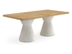 Mesa de comedor en madera de abeto y base de poliresina blanca