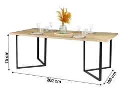 Mesa de comedor estilo diseño en color roble claro con pata de metal negro dimensiones 200x100xH75cm.