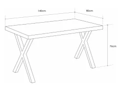 Mesa de comedor estilo industrial de 140x80x76 cm de madera y patas negras en 'X' Darek