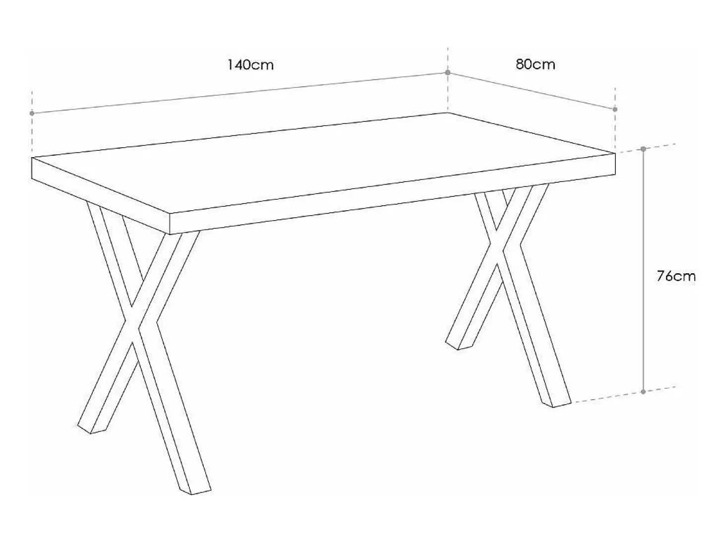 Mesa de comedor estilo industrial de 140x80x76 cm de madera y patas negras en 'X' Darek