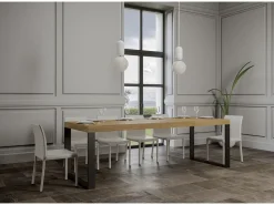 Mesa de comedor extensible tiroz-Color Gris cemento-Base y soporte con ruedas-Alargaderas -Ancho extensible