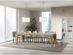 Mesa de comedor extensible de madera Naxo.-Color Natural-Soporte 4 pies-Alargaderas -Ancho extensible