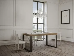 Mesa de comedor extensible tiroz-Color Marrón-Soporte 4 pies-Alargaderas -Ancho extensible