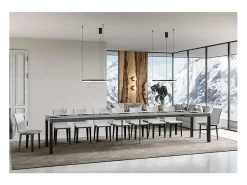 Mesa de comedor extensible Karry-Color Gris cemento-Soporte 2 pies-Ancho extensible