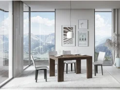 Mesa de comedor extensible de madera Ribo-Color Marrón-Soporte 4 pies-Alargaderas -Ancho extensible