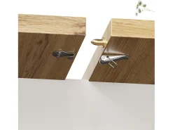 Mesa de comedor extensible 110-140×80cm - 4-6 personas - con 1 puerta y 2 cajones - con portavinos y estante para especias - Blanco