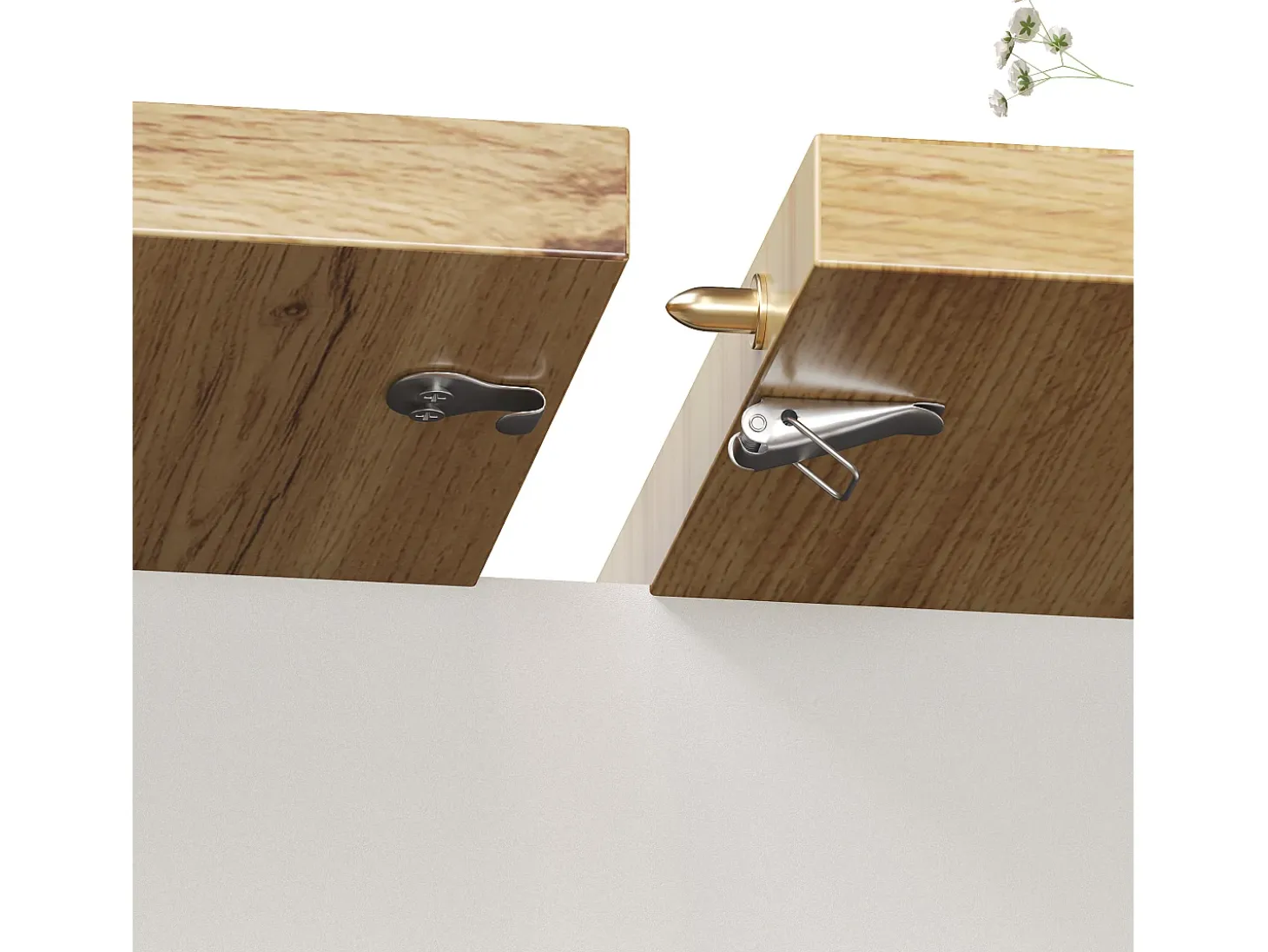 Mesa de comedor extensible 110-140×80cm - 4-6 personas - con 1 puerta y 2 cajones - con portavinos y estante para especias - Blanco