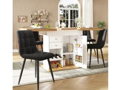 Mesa de comedor extensible 110-140×80cm - 4-6 personas - con 1 puerta y 2 cajones - con portavinos y estante para especias - Blanco