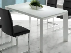 Mesa de comedor extensible Mikale de 140 a 190 cm en vitral blanco con patas de metal blanco