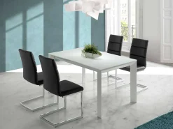 Mesa de comedor extensible Mikale de 140 a 190 cm en vitral blanco con patas de metal blanco
