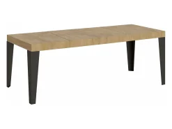 Mesa de comedor extensible Flavio-Color Natural-Soporte 2 pies-Alargaderas -Ancho extensible