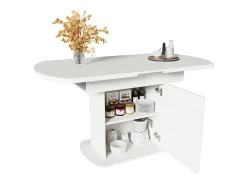 Mesa de comedor extensible ovalada para 4 a 6 cubiertos con estantes - L110/130xW70xH75cm - Tablero de partículas - Blanco + dorado