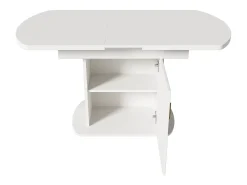 Mesa de comedor extensible ovalada para 4 a 6 cubiertos con estantes - L110/130xW70xH75cm - Tablero de partículas - Blanco + dorado