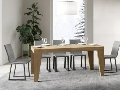 Mesa de comedor extensible de madera Naxo.-Color Natural-Soporte 2 pies-5 alargaderas finas-Ancho extensible