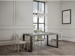 Mesa de comedor extensible tiroz-Color Gris cemento-Base y soporte con ruedas-Alargaderas -Ancho extensible