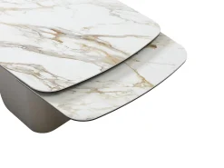 Mesa de comedor extensible para 6 a 10 personas en cerámica, cristal templado y metal topo - Efecto mármol blanco - CAMUVO de Maison Céphy