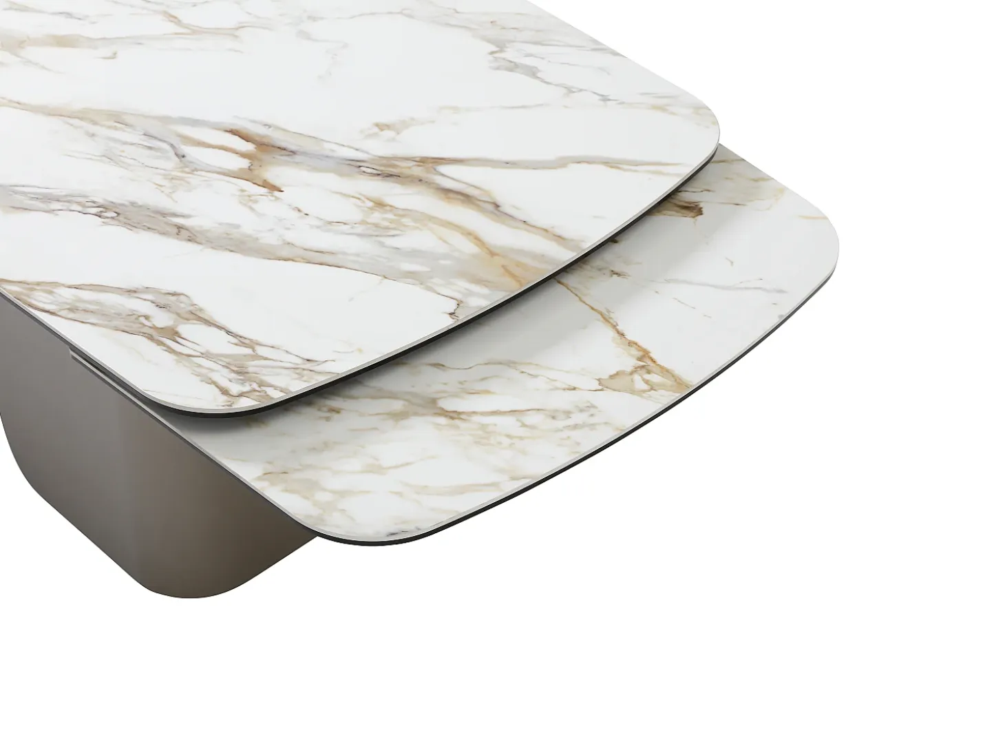 Mesa de comedor extensible para 6 a 10 personas en cerámica, cristal templado y metal topo - Efecto mármol blanco - CAMUVO de Maison Céphy