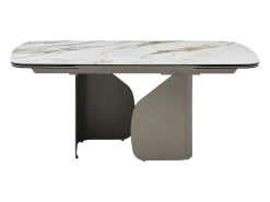 Mesa de comedor extensible para 6 a 10 personas en cerámica, cristal templado y metal topo - Efecto mármol blanco - CAMUVO de Maison Céphy