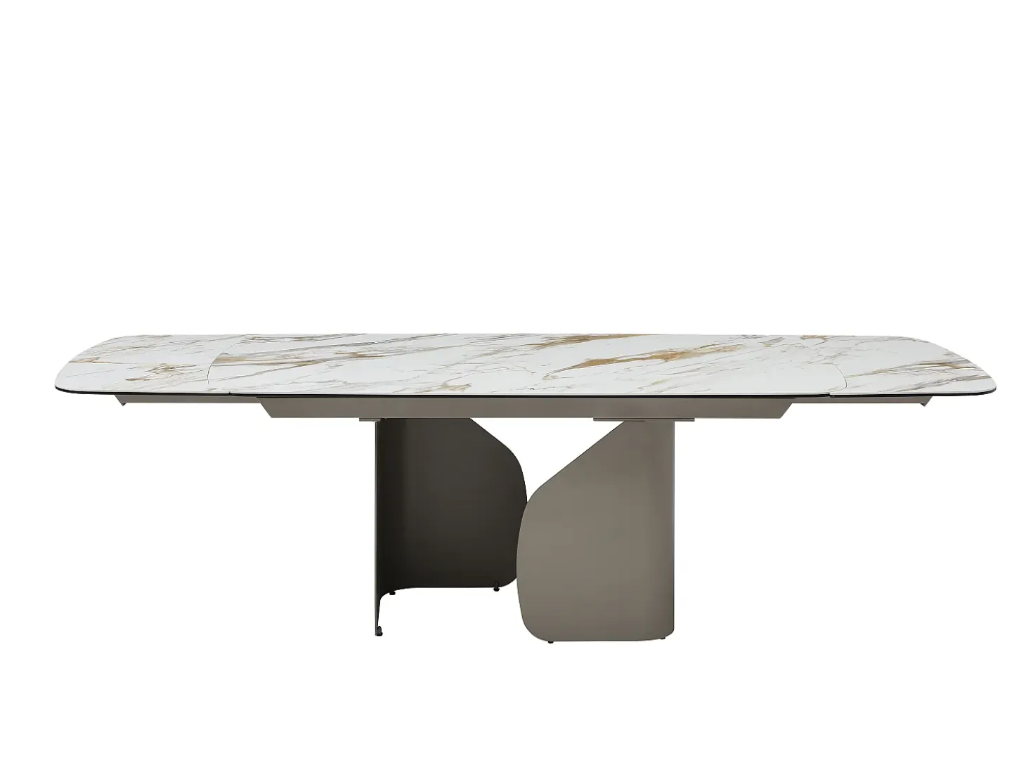 Mesa de comedor extensible para 6 a 10 personas en cerámica, cristal templado y metal topo - Efecto mármol blanco - CAMUVO de Maison Céphy