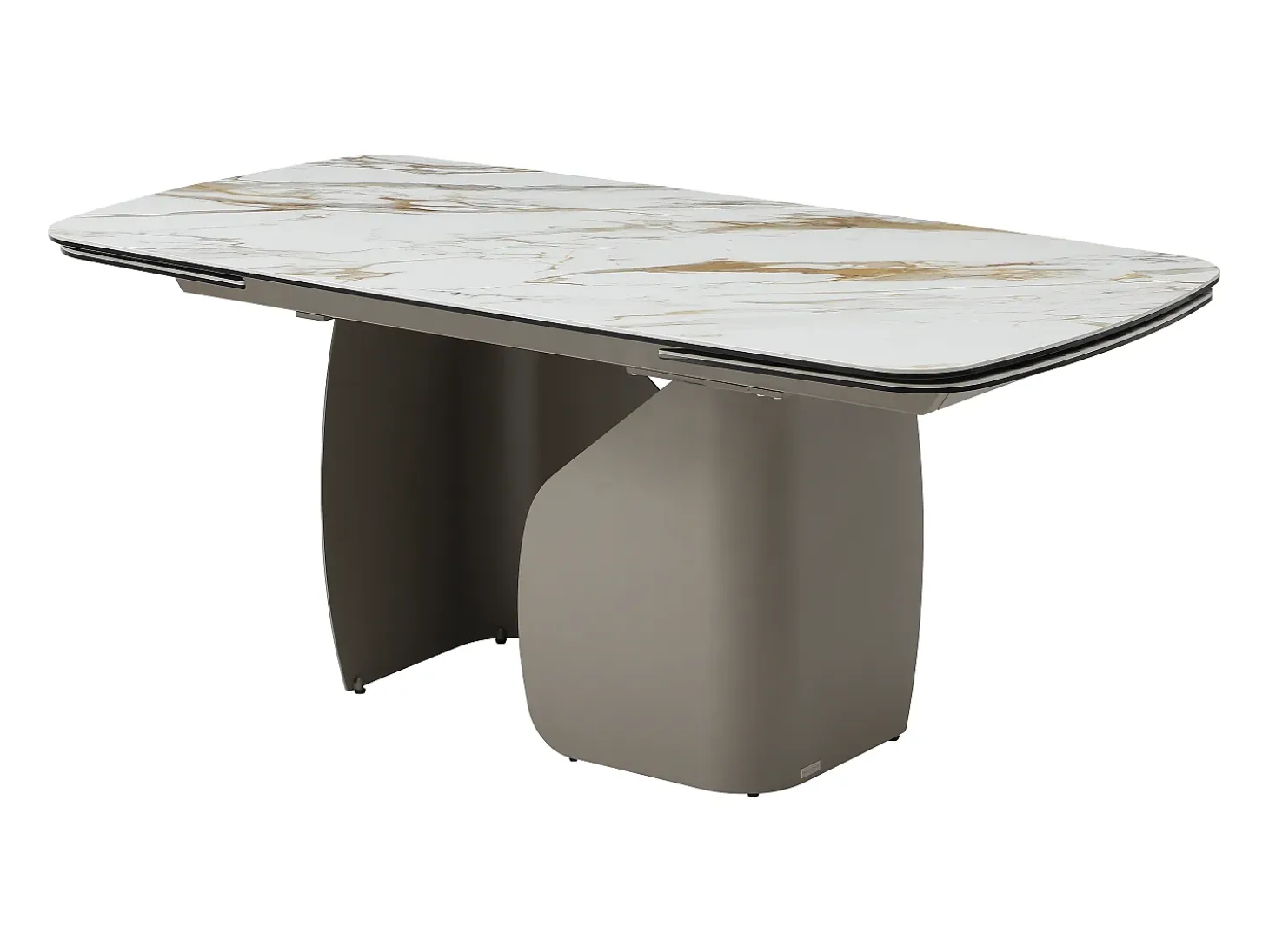 Mesa de comedor extensible para 6 a 10 personas en cerámica, cristal templado y metal topo - Efecto mármol blanco - CAMUVO de Maison Céphy