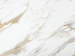 Mesa de comedor extensible para 6 a 10 personas en cerámica, cristal templado y metal topo - Efecto mármol blanco - CAMUVO de Maison Céphy