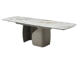 Mesa de comedor extensible para 6 a 10 personas en cerámica, cristal templado y metal topo - Efecto mármol blanco - CAMUVO de Maison Céphy