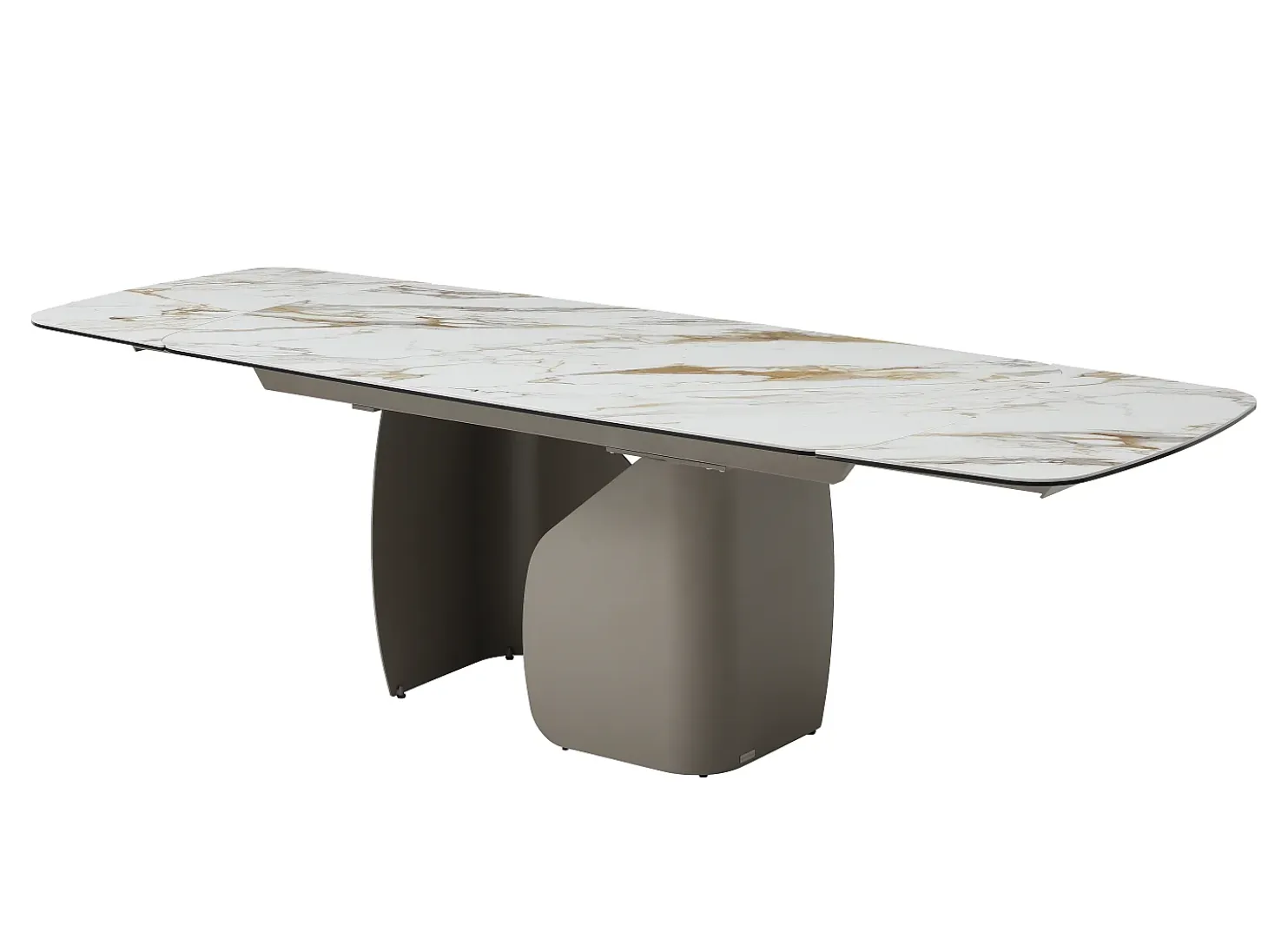Mesa de comedor extensible para 6 a 10 personas en cerámica, cristal templado y metal topo - Efecto mármol blanco - CAMUVO de Maison Céphy