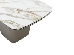 Mesa de comedor extensible para 6 a 10 personas en cerámica, cristal templado y metal topo - Efecto mármol blanco - CAMUVO de Maison Céphy