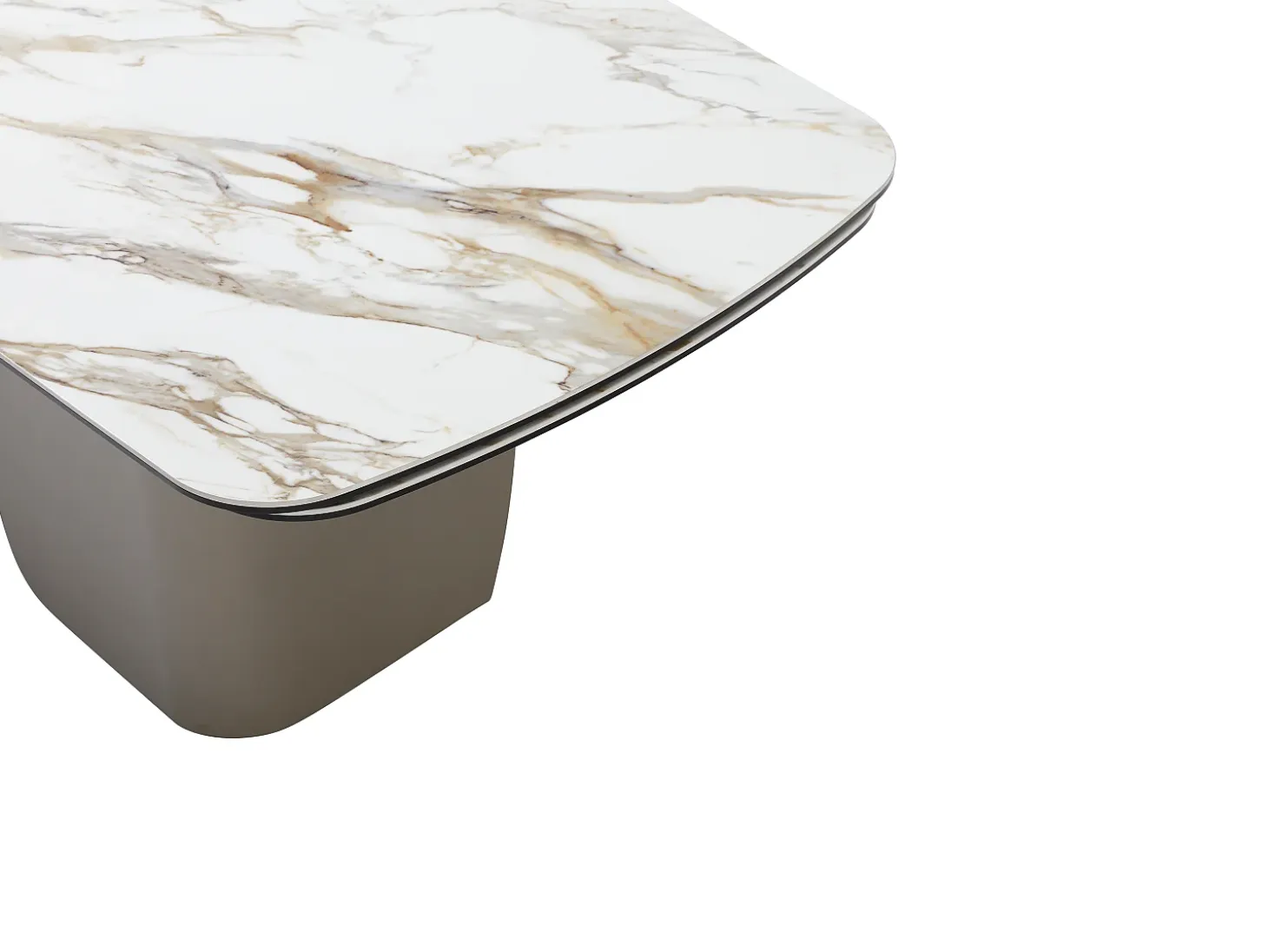 Mesa de comedor extensible para 6 a 10 personas en cerámica, cristal templado y metal topo - Efecto mármol blanco - CAMUVO de Maison Céphy