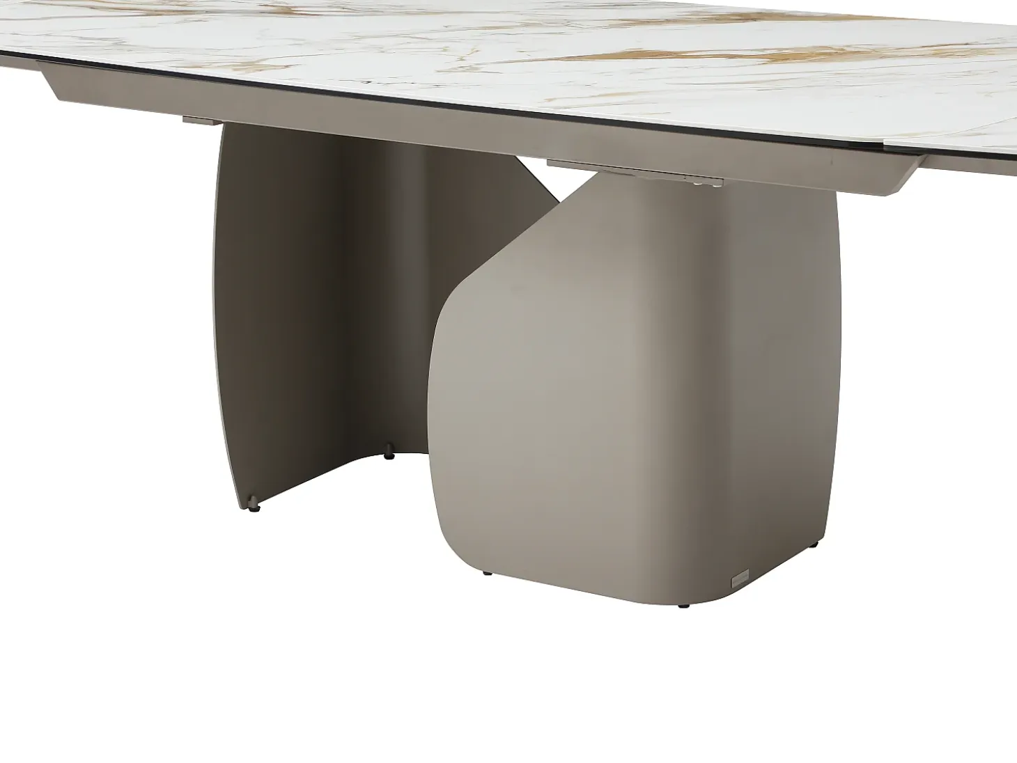 Mesa de comedor extensible para 6 a 10 personas en cerámica, cristal templado y metal topo - Efecto mármol blanco - CAMUVO de Maison Céphy