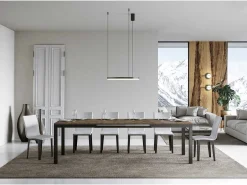 Mesa de comedor extensible Karry evolución-Color Marrón-Base y soporte con ruedas-Ancho extensible