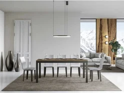 Mesa de comedor extensible Karry evolución-Color Marrón-Base y soporte con ruedas-Ancho extensible