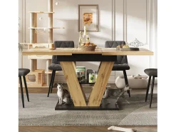 Mesa de comedor extensible 110/140x80x75 cm - Para 6 personas - MDF + metal - Natural