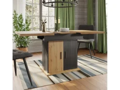 Mesa de comedor extensible 110-140×80cm - 4-6 personas - con 2 puertas - estilo retro - Negro + Natural