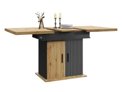 Mesa de comedor extensible 110-140×80cm - 4-6 personas - con 2 puertas - estilo retro - Negro + Natural