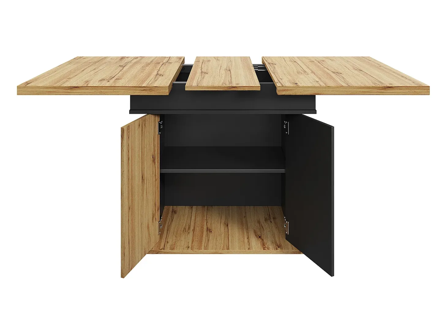 Mesa de comedor extensible 110-140×80cm - 4-6 personas - con 2 puertas - estilo retro - Negro + Natural