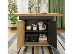 Mesa de comedor extensible 110-140×80cm - 4-6 personas - con 2 puertas - estilo retro - Negro + Natural