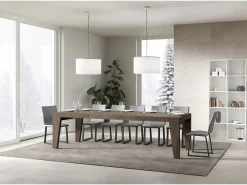 Mesa de comedor extensible de madera Naxo.-Color Marrón-Soporte 4 pies-Alargaderas -Ancho extensible