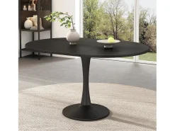 Mesa de comedor extensible ovalada para 4-6 personas 140x100cm en MDF con pata central, color negro