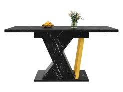 Mesa de comedor extensible para 4 a 6 personas - Tapa efecto mármol negro - Madera MDF