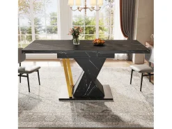 Mesa de comedor extensible para 4 a 6 personas - Tapa efecto mármol negro - Madera MDF