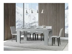 Mesa de comedor extensible de madera Ribo-Color Gris cemento-Soporte 4 pies-5 alargaderas finas-Ancho extensible