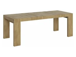 Mesa de comedor extensible de madera Ribo-Color Gris cemento-Soporte 4 pies-5 alargaderas finas-Ancho extensible