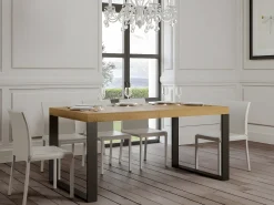 Mesa de comedor extensible tiroz-Color Natural-Soporte 2 pies-5 alargaderas finas-Ancho extensible