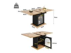 Mesa de comedor extensible - Tres estantes de almacenamiento integrados de altura regulable - 110/140×80×76 cm - Negro