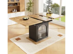 Mesa de comedor extensible - Tres estantes de almacenamiento integrados de altura regulable - 110/140×80×76 cm - Negro