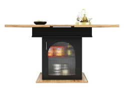 Mesa de comedor extensible - Tres estantes de almacenamiento integrados de altura regulable - 110/140×80×76 cm - Negro