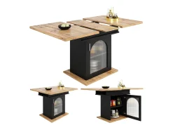 Mesa de comedor extensible - Tres estantes de almacenamiento integrados de altura regulable - 110/140×80×76 cm - Negro